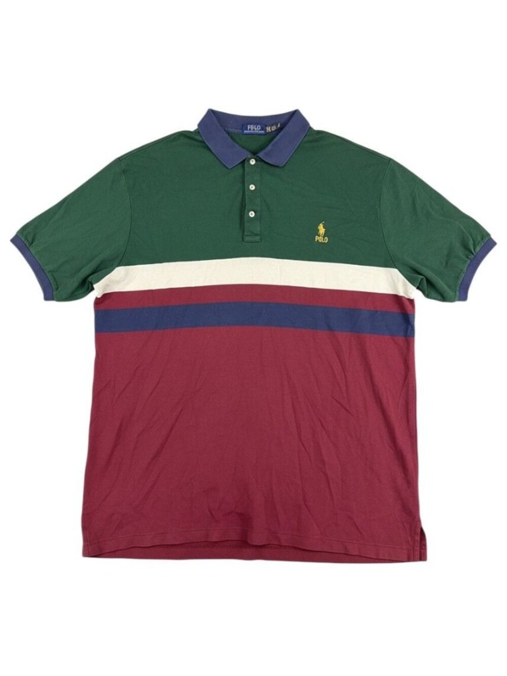 Polo Ralph Lauren Mens Green Red Blue Color Block Polo Shirt 3XLT